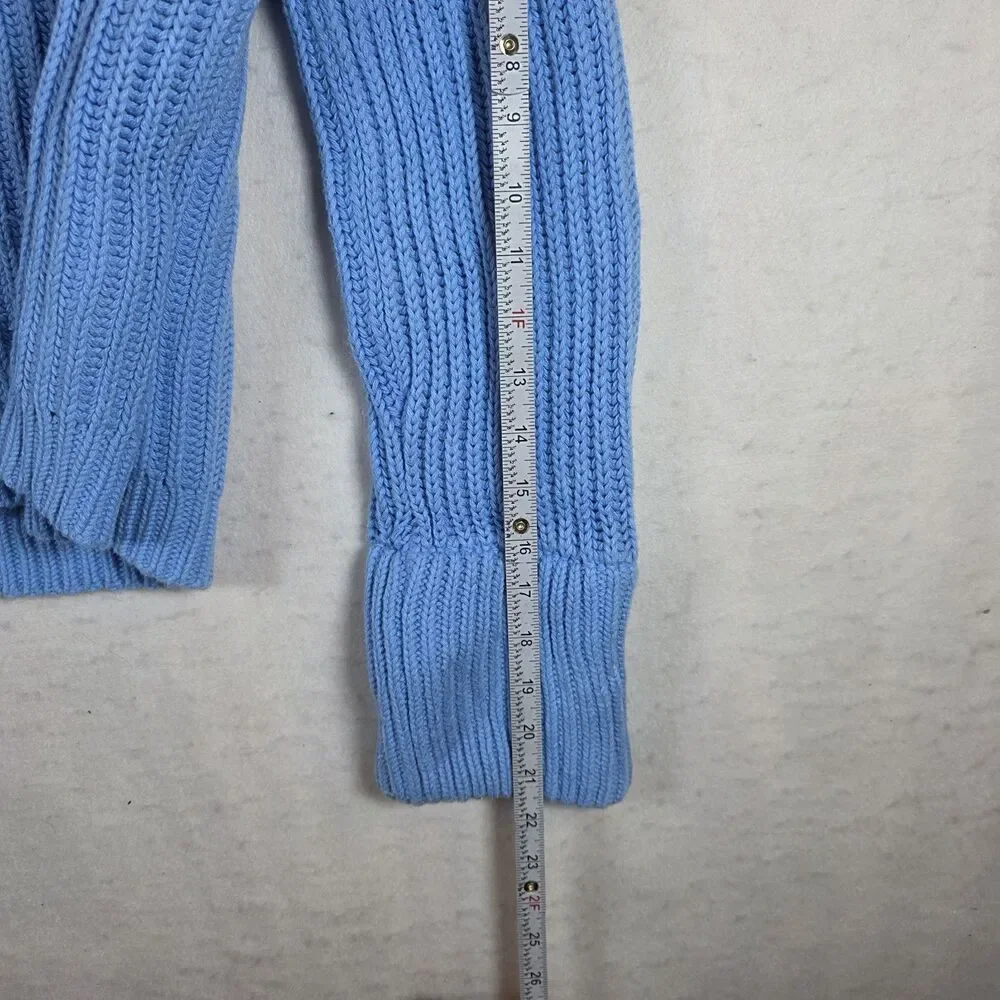 J.CREW Blue Cotton Ribbed-Knit Crew Neck Raglan Pullover Sweater Women's S